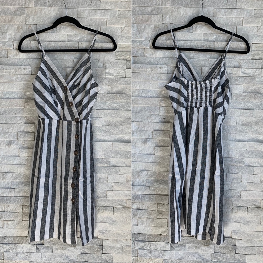 Linen Striped Asymmetrical Button Down Dress - Picture 5 of 8